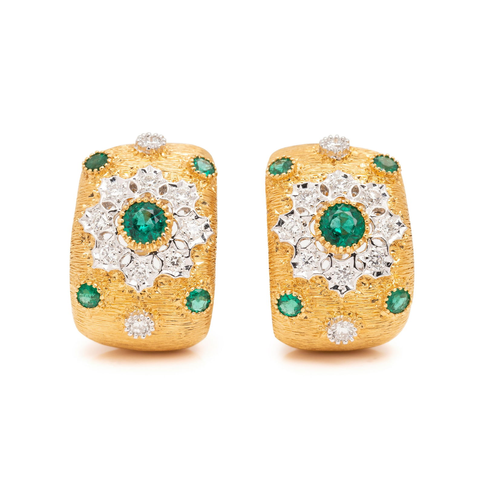 YELLOW GOLD, EMERALD AND DIAMOND EARCLIPS (1 of 2)