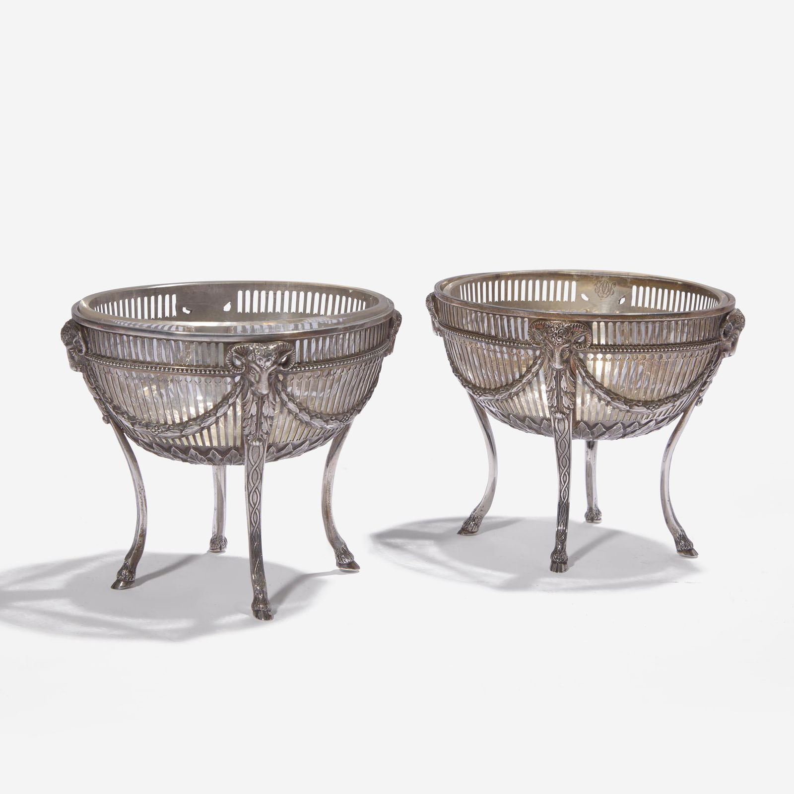 A pair of Victorian sterling silver dessert stands One marked Francis Boone Thomas, the other: A pair of Victorian sterling silver dessert stands One marked Francis Boone Thomas, the other William Henry Jackson, London, 1884 Each with glass liner and engraved with a monogram to bowl interior, e