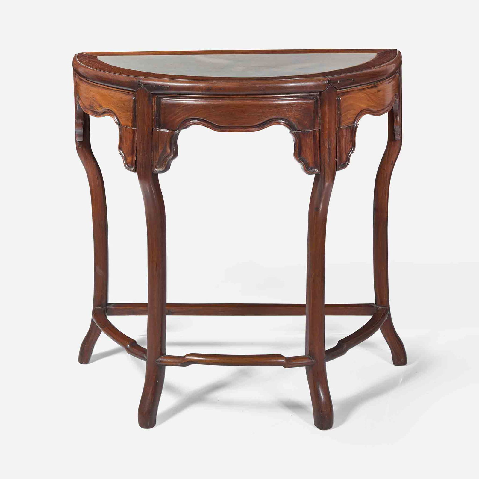A Chinese hardwood and marble-inset demilune side table (1 of 4)