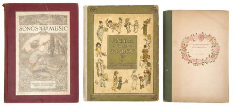 GREENAWAY, KATE. A group of three books.: GREENAWAY, KATE A group of three books, comprising Under the Window. Pictures & Rhymes for Children. London and New. York: Frederick Warne, n.d. 8vo, pictorial paper boards and endpapers. Soiling to b