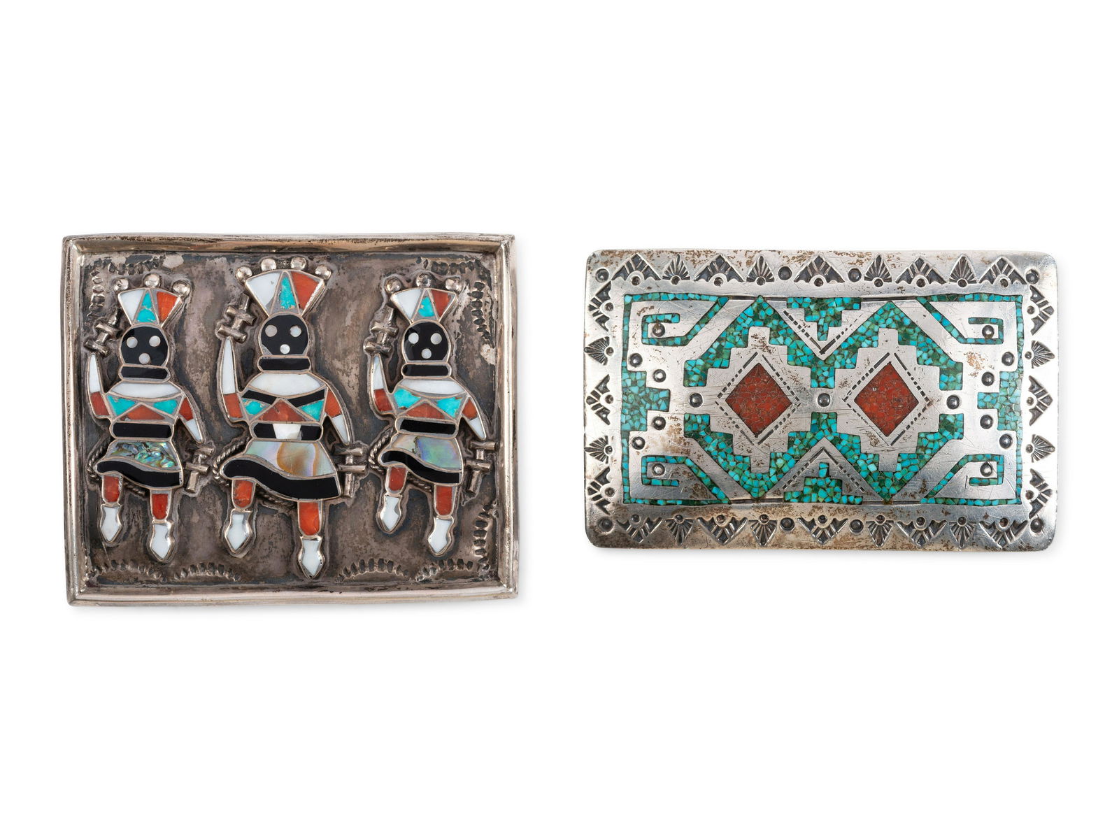 Zuni Silver and Mosaic Inlay Gan Dancer Belt Buckle (1 of 3)