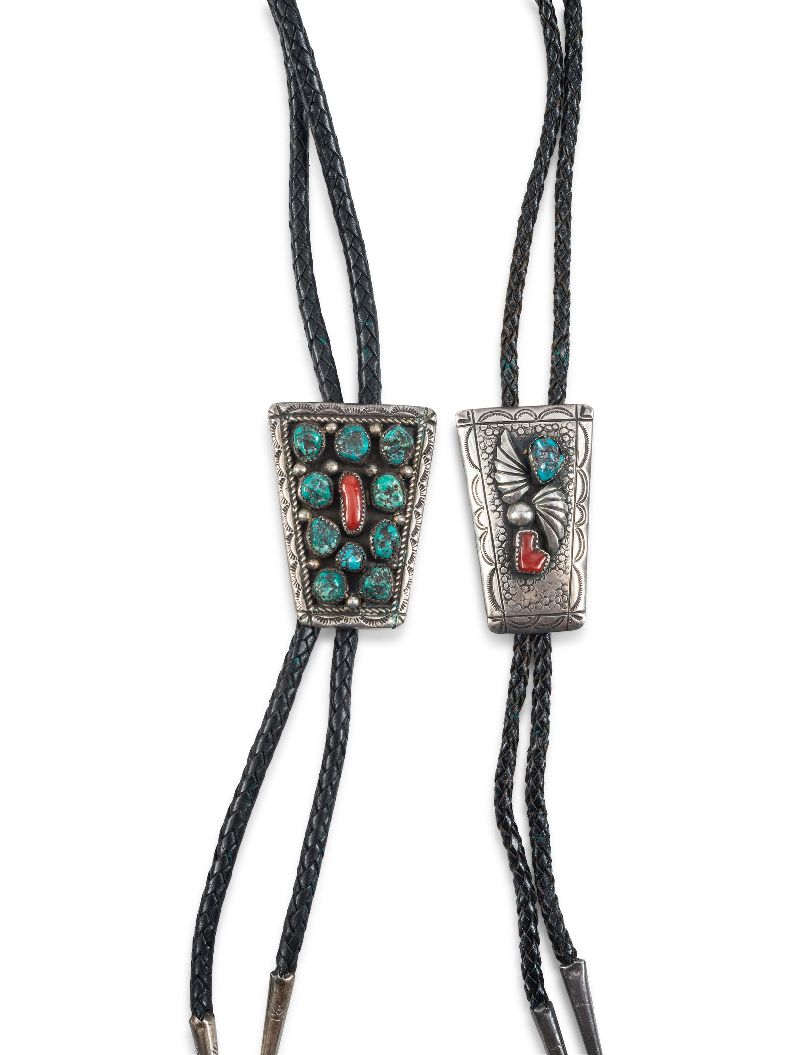 Navajo Silver, Turquoise, and Coral Bolo Tie (1 of 7)