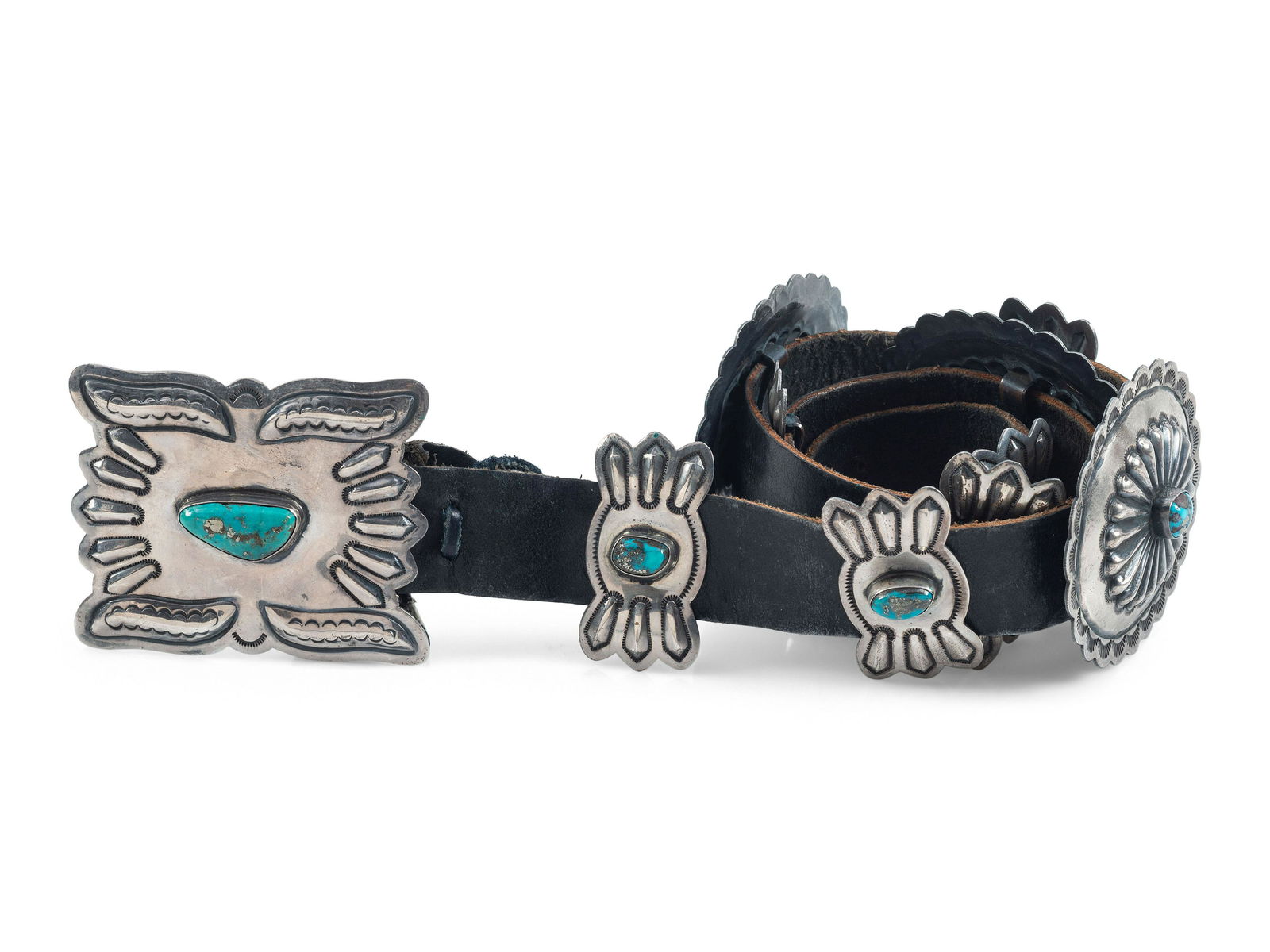 Navajo Sterling Silver and Morenci Turquoise Concha Belt (1 of 4)