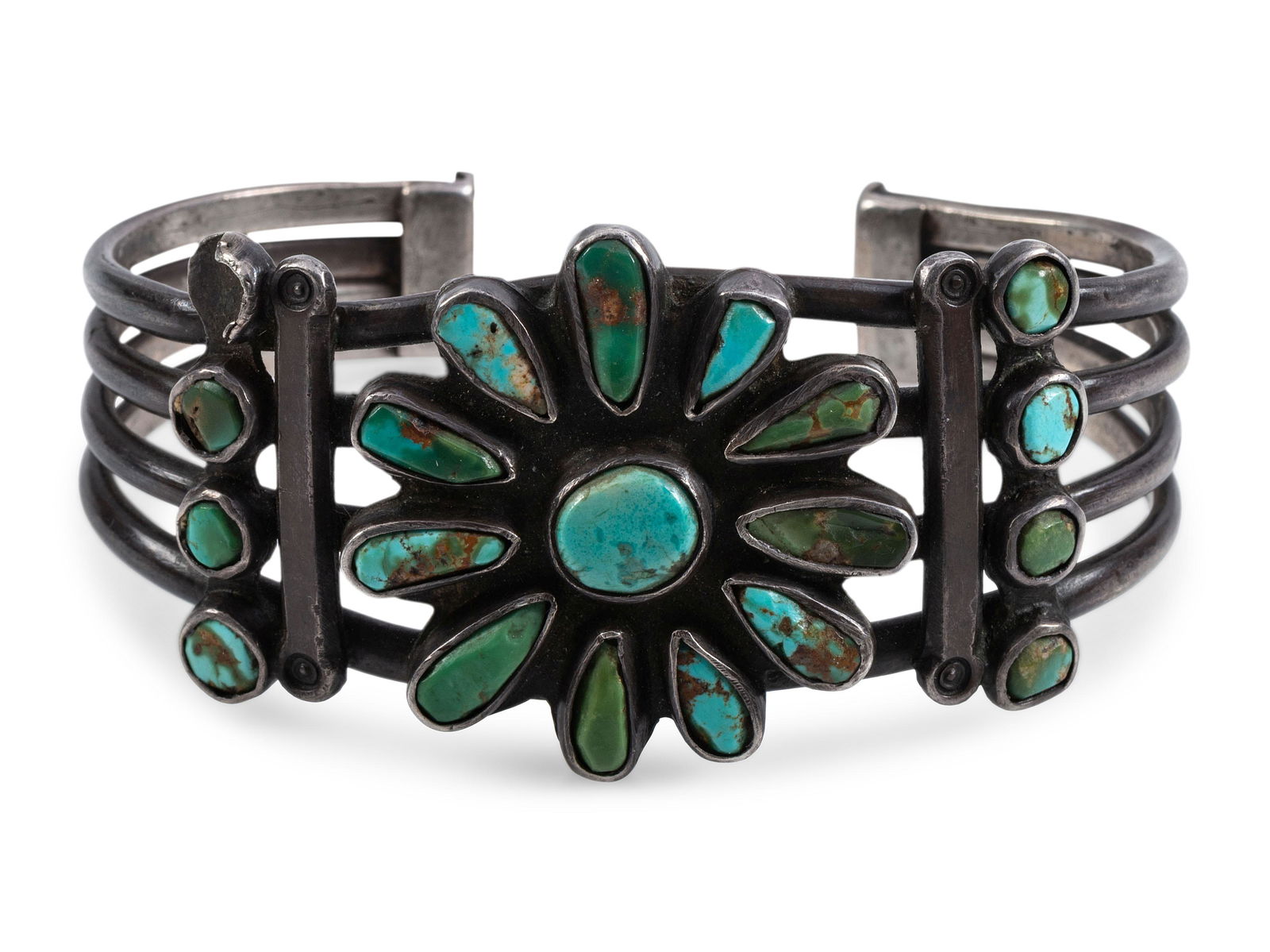 Navajo Silver and Turquoise Cluster Cuff Bracelet (1 of 3)