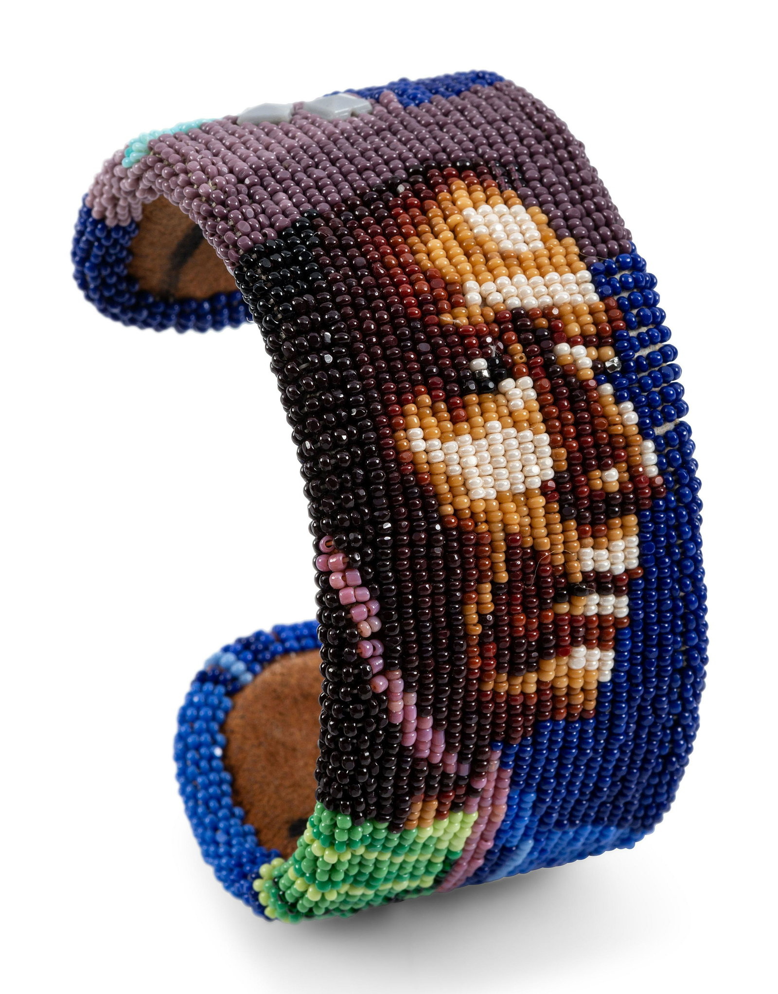 Marcus Amerman (Choctaw, b. 1959) Beaded Figural Cuff Bracelet: Marcus Amerman (Choctaw, b. 1959) Beaded Figural Cuff Bracelet signed on reverse cuff width 1-1/2 inches, interior circumference 6-1/4 inches x gap length 1-1/4 inches This lot is located in Cincinnat