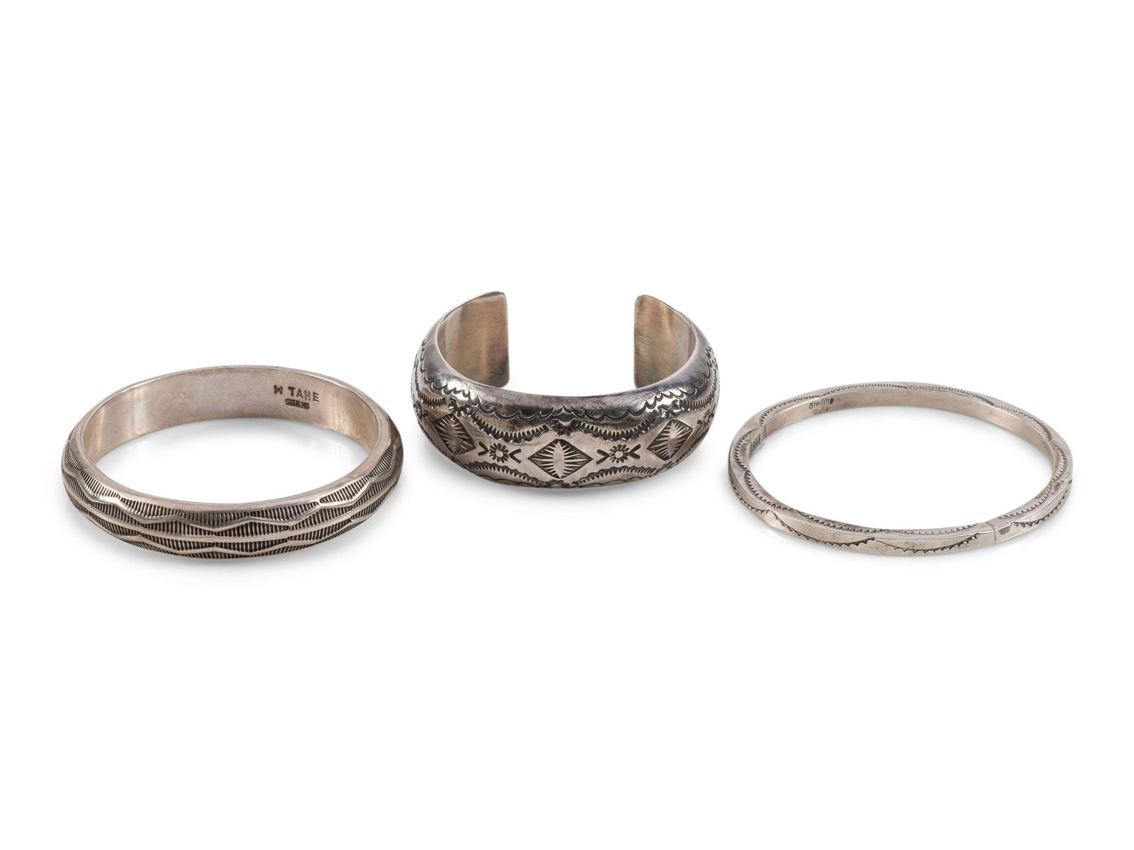 Navajo Heavily Stamped Silver Bracelets (1 of 5)