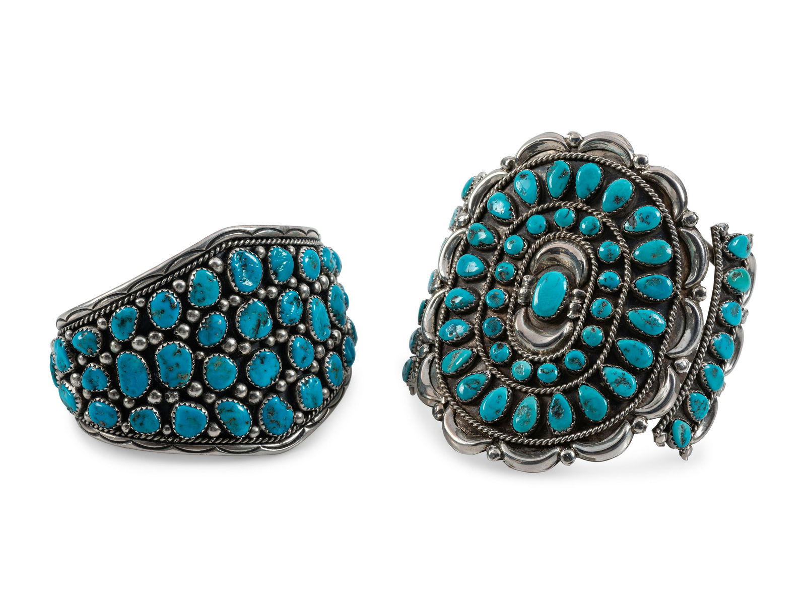 Navajo Silver and Turquoise Cluster Cuff Bracelets (1 of 4)
