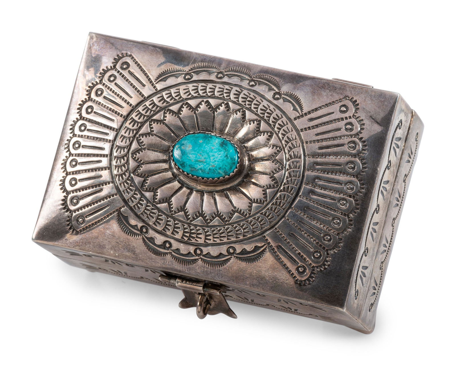 Suzie James (Dine, 1954-2012) Heavily Stamped Sterling Silver Lidded Box, with Turquoise (1 of 4)