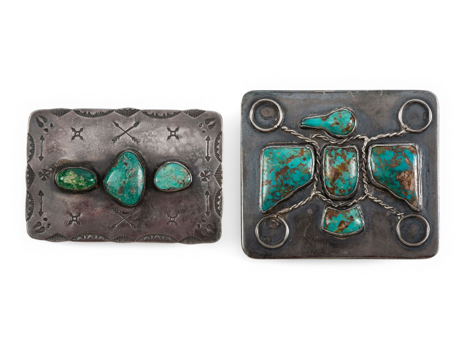 Navajo Silver and Turquoise Belt Buckles (1 of 3)