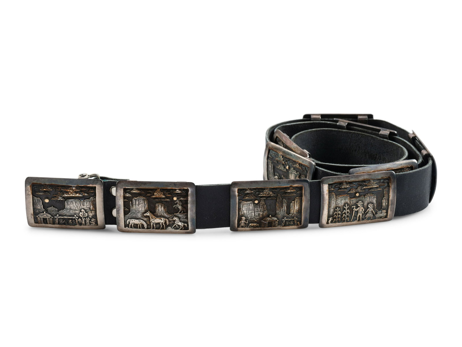 Navajo Sterling Silver Storyteller Concha Belt, with 14K Gold Accents (1 of 4)