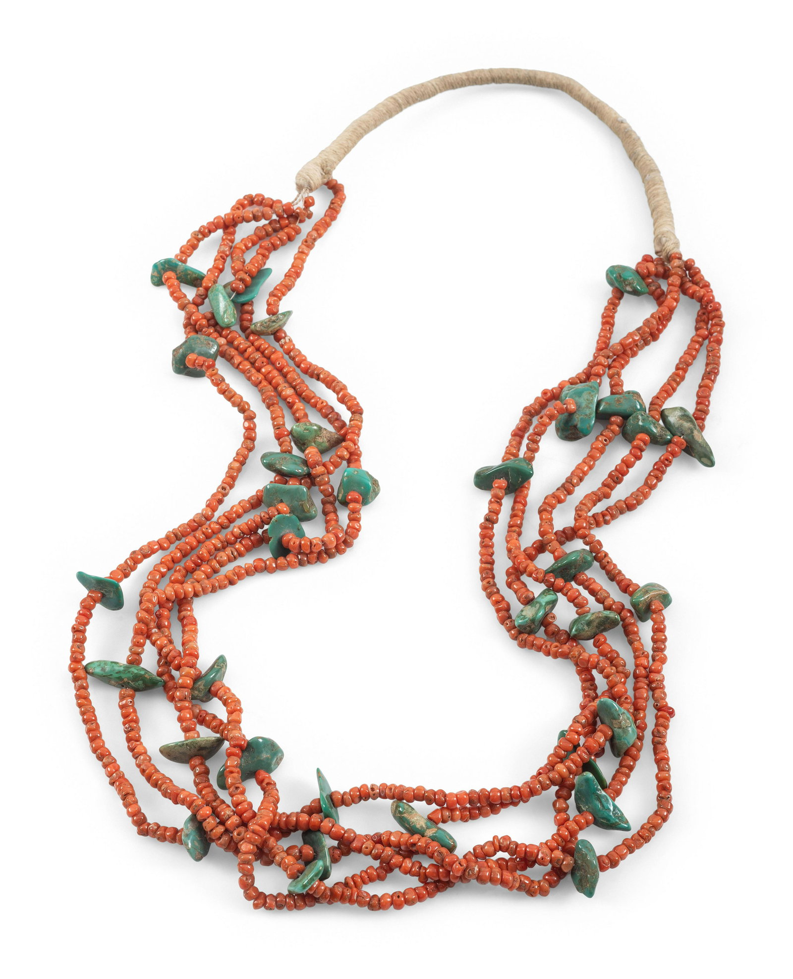 Navajo or Pueblo Five-strand Coral and Turquoise Necklace (1 of 2)