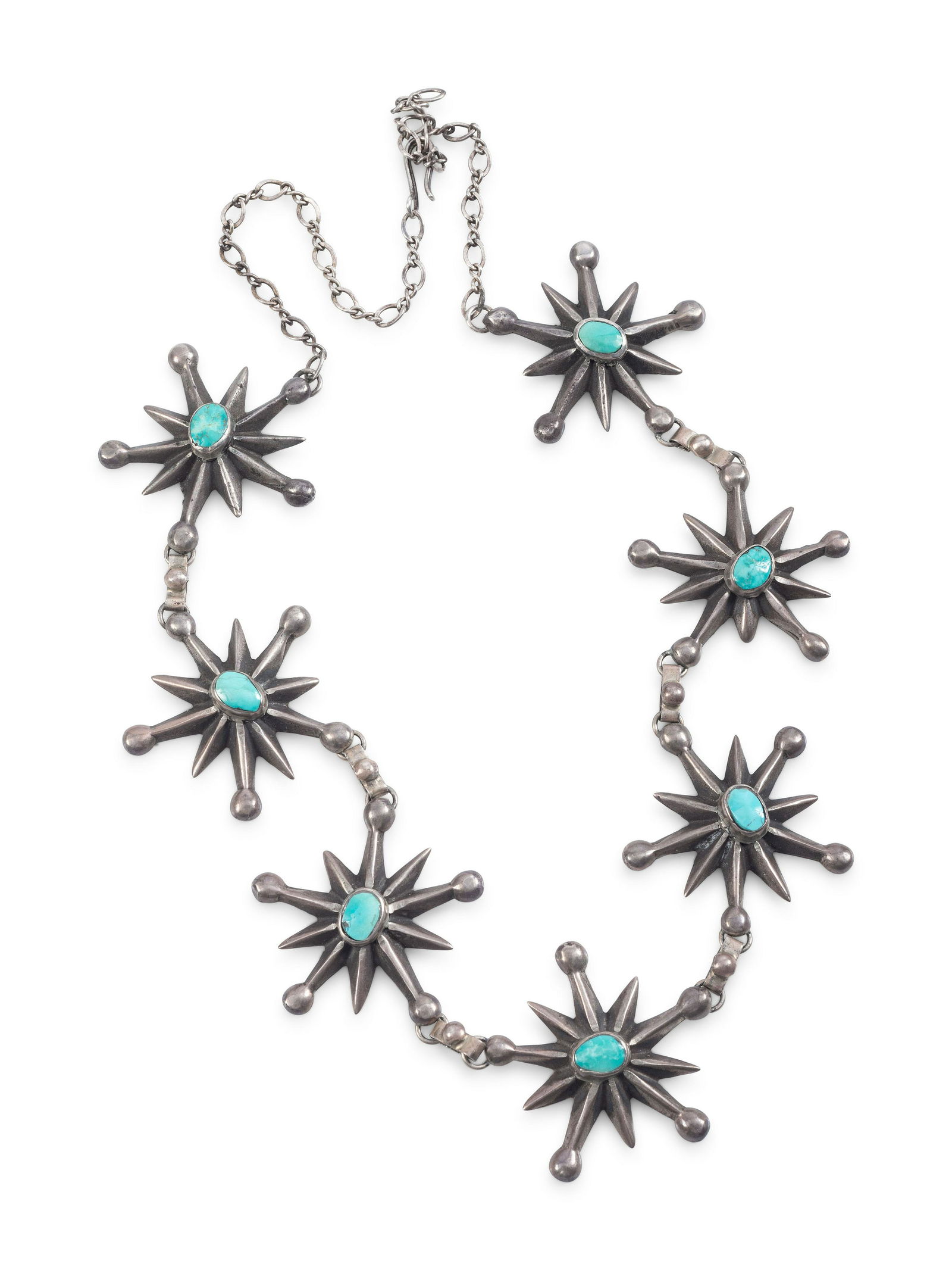 Navajo Sandcast Silver and Turquoise Star Necklace (1 of 3)