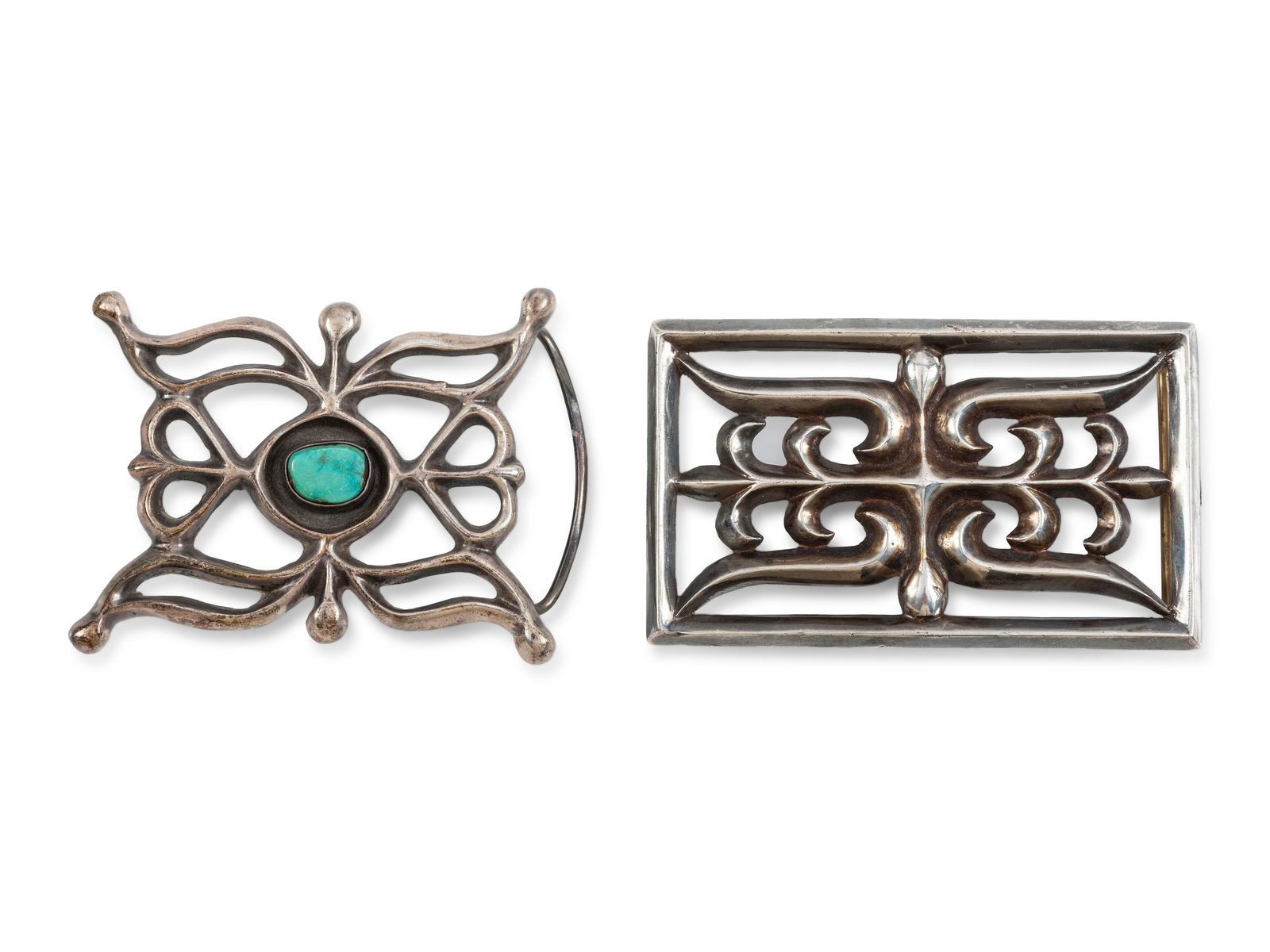 Pair of Navajo Sandcast Silver Belt Buckles (1 of 2)