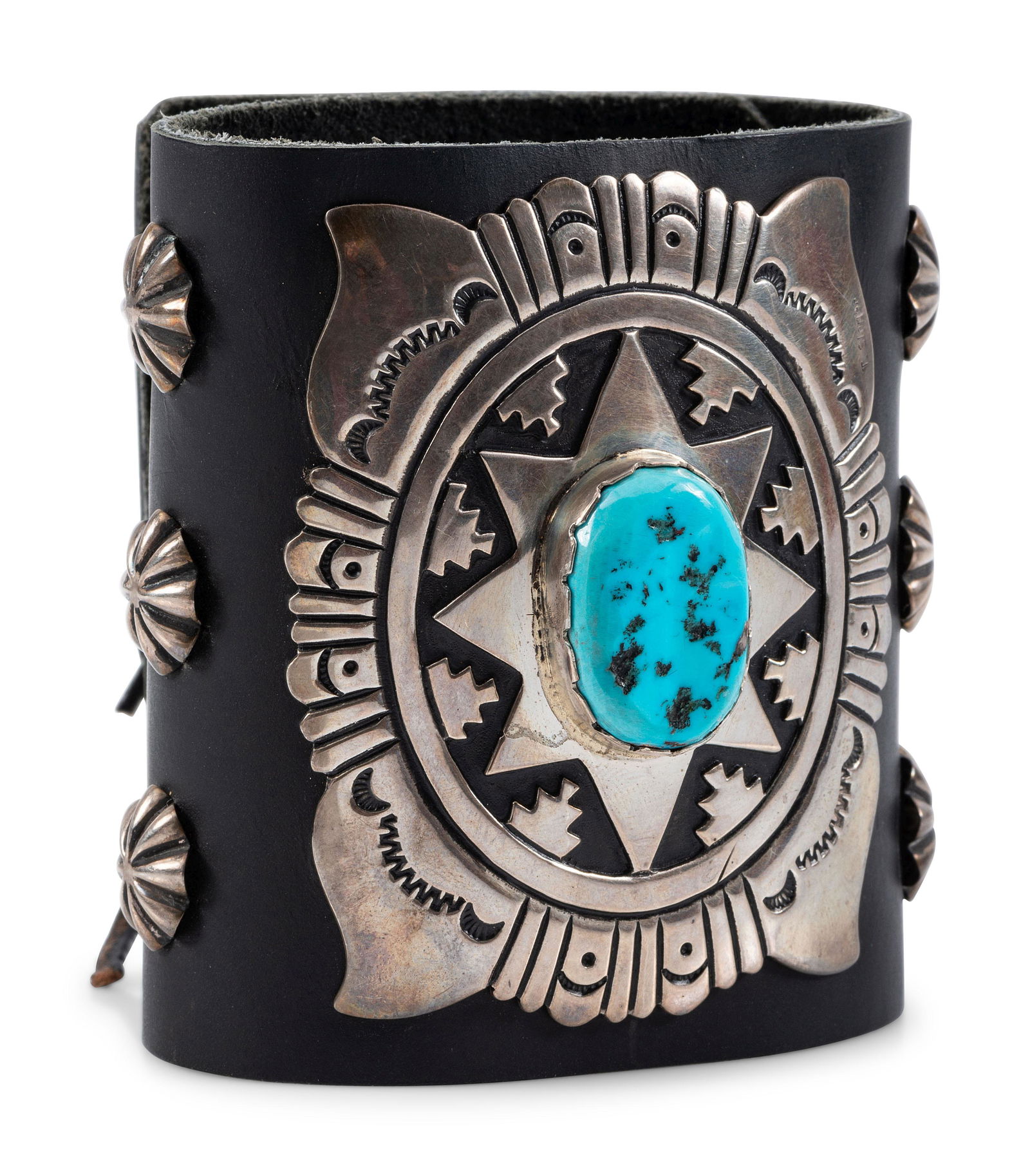 Tommy Singer (Dine, 1940-2014) Stamped Silver and Turquoise Ketoh (1 of 3)