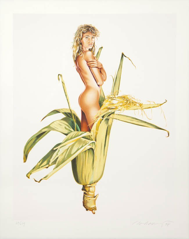 Mel Ramos, (American, b. 1935), Korn Kween, 1998: Mel Ramos (American, b. 1935) Korn Kween, 1998 color lithograph edition 89/299, signed (lower left) 30 1/2 x 29 1/2 inches.