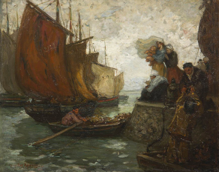 Augustus B. Koopman, (American, 1869-1914), Farewe: Augustus B. Koopman (American, 1869-1914) Farewell from the Quay, 1887 oil on canvas signed August Koopman and dated (lower left) 28 1/2 x 36 1/4 inches. Property from the Owensboro M
