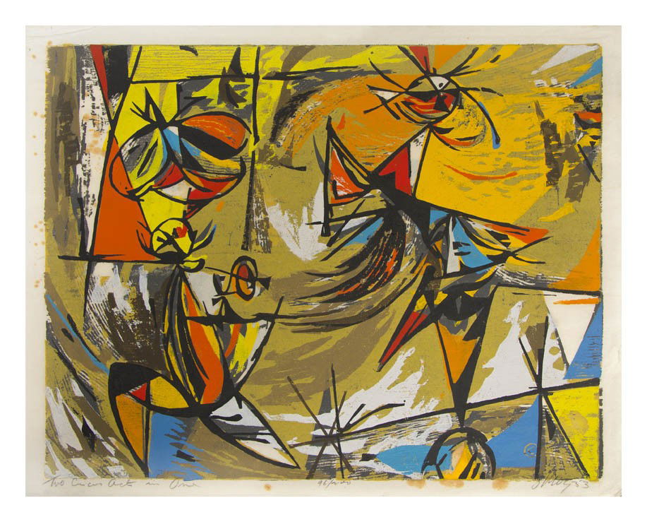 Seong Moy, (American, b. 1921), Two Circus Acts in: Seong Moy (American, b. 1921) Two Circus Acts in One,1953 silkscreen edition 96/200, signed S. Moy and dated (lower right) 14 x 18 inches. Property from the Estate of Junichiro Sekino