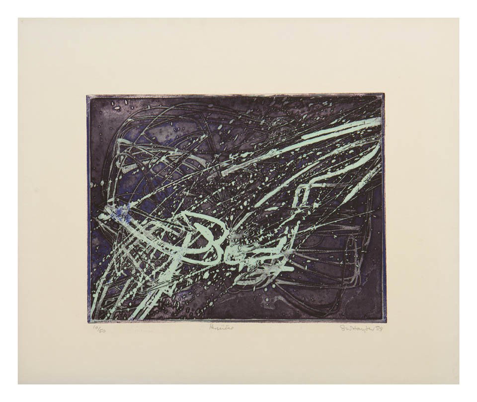 Stanley William Hayter, (British, 1901-1988), Pers: Stanley William Hayter (British, 1901-1988) Perseidas, 1958 color etching edition 10/50, titled and signed S.W. Hayter and dated (lower right) 11 3/4 x 14 3/4 inches. Property from th