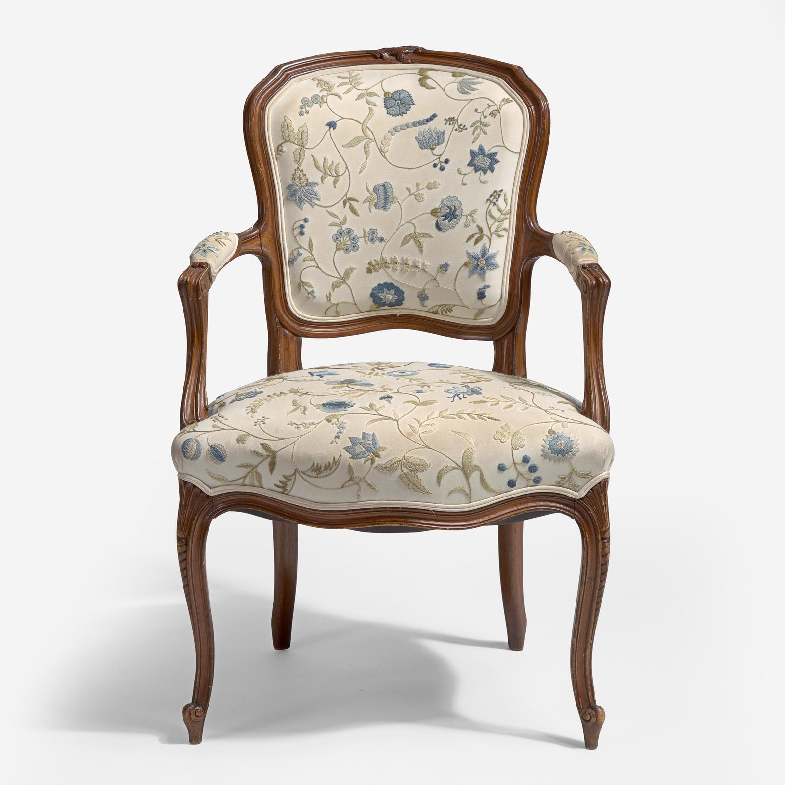 With Embroidered Upholstery by Erica Wilson (American, 1928-2011) Louis XV Style Fauteuil, USA, 20th (1 of 4)