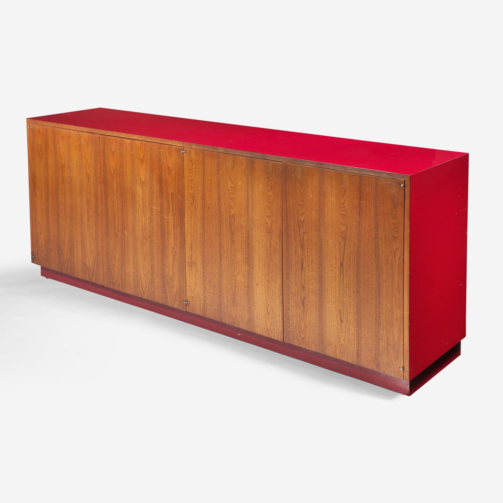 Vladimir Kagan (American, 1927-2016) Walnut and Red Laminate Credenza, Vladimir Kagan Designs, Inc., (1 of 2)