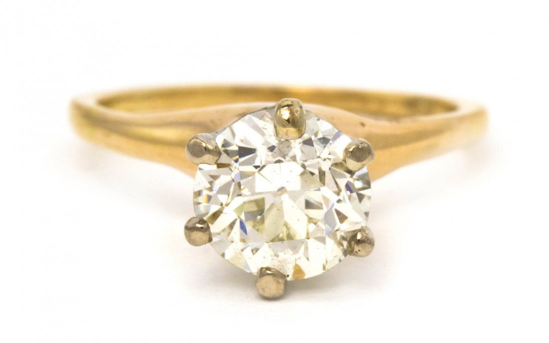 A 14 Karat Gold and Diamond Solitaire Ring, 2.25 d: A 14 Karat Gold and Diamond Solitaire Ring, containing one old European cut diamond weighing approximately 2.00 carats. 2.25 dwts.