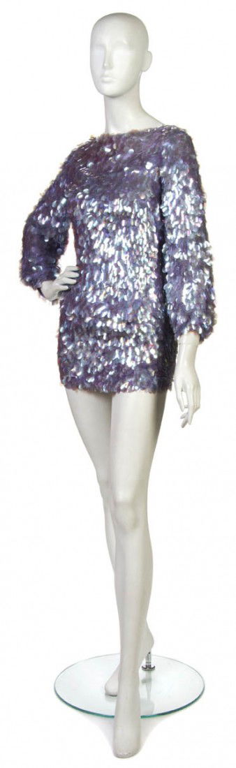 A Donald Brooks Purple Paillette Cocktail Dress.: A Donald Brooks Purple Paillette Cocktail Dress. Labeled: Donald Brooks.