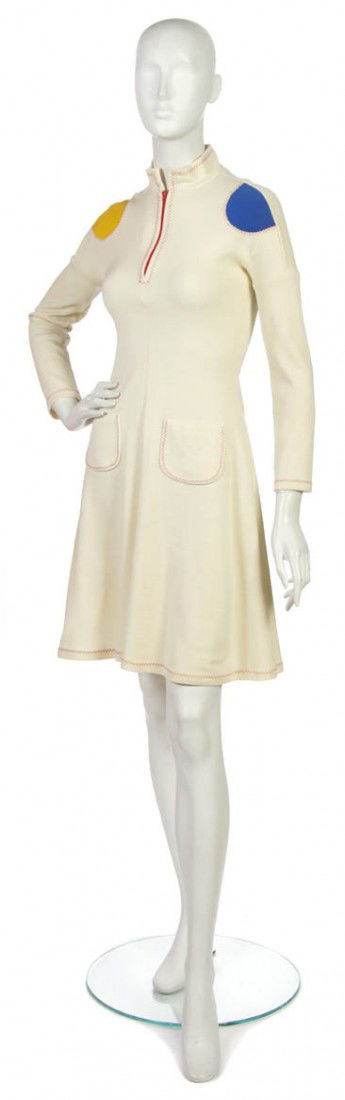 A Stephen Burrows Cream Wool Tunic Dress,: A Stephen Burrows Cream Wool Tunic Dress, with colorblock inserts. Labeled: Stephen Burrow's World.
