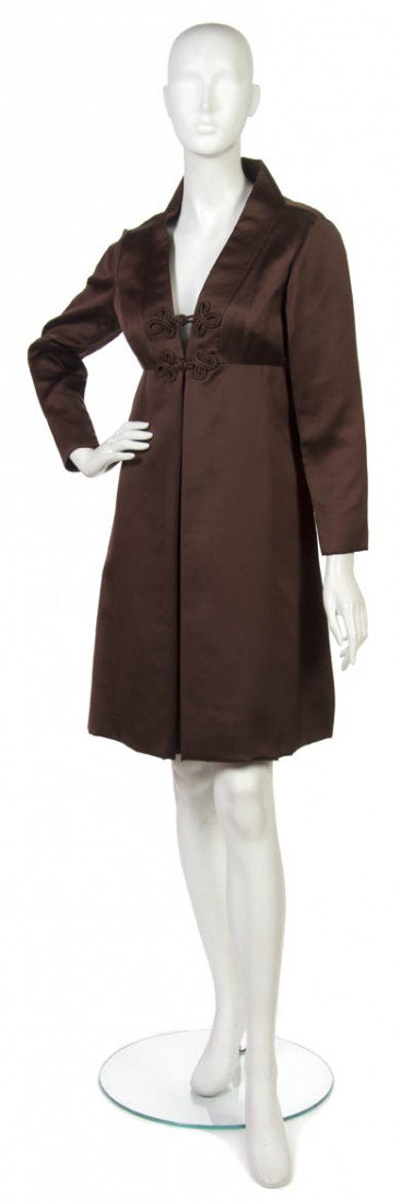 A Geoffrey Beene Brown Satin Jacket Dress.: A Geoffrey Beene Brown Satin Jacket Dress. Labeled: Geoffrey Beene.