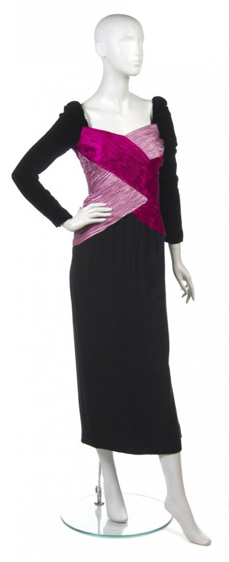 A Valentino Black Velvet and Pink Silk Evening Gow: A Valentino Black Velvet and Pink Silk Evening Gown, with pin tucked bodice. Labeled: Valentino.