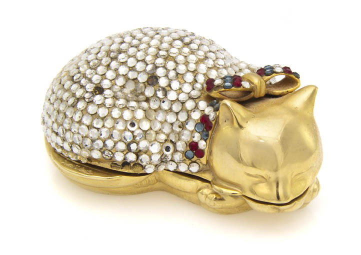 A Judith Leiber Cat Pill Box.: A Judith Leiber Cat Pill Box. Stamped: Judith Leiber.