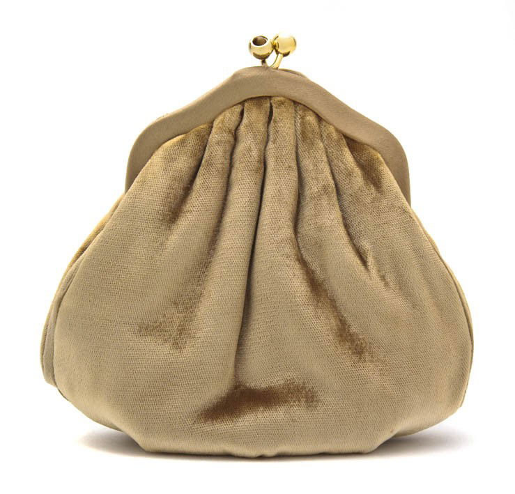 A Judith Leiber Tan Velvet Evening Bag. 7 x 6 inch: A Judith Leiber Tan Velvet Evening Bag. Stamped: Judith Leiber. 7 x 6 inches.
