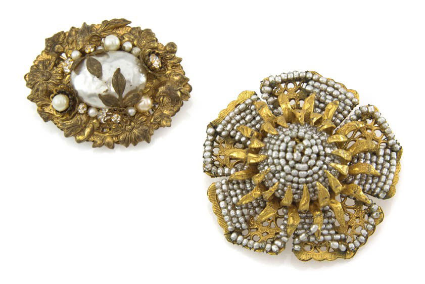 Two Miriam Haskell Floral Brooches.: Two Miriam Haskell Floral Brooches. Stamped: Miriam Haskell.