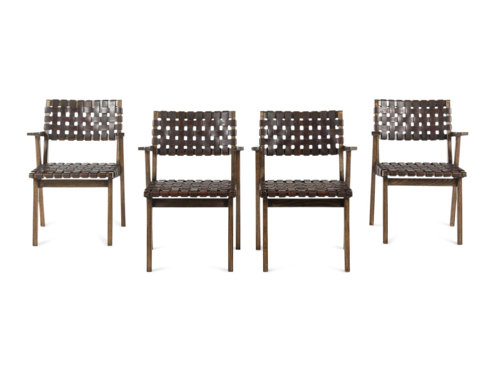 A Set of Four Contemporary Oak and Leather Armchairs (1 of 3)