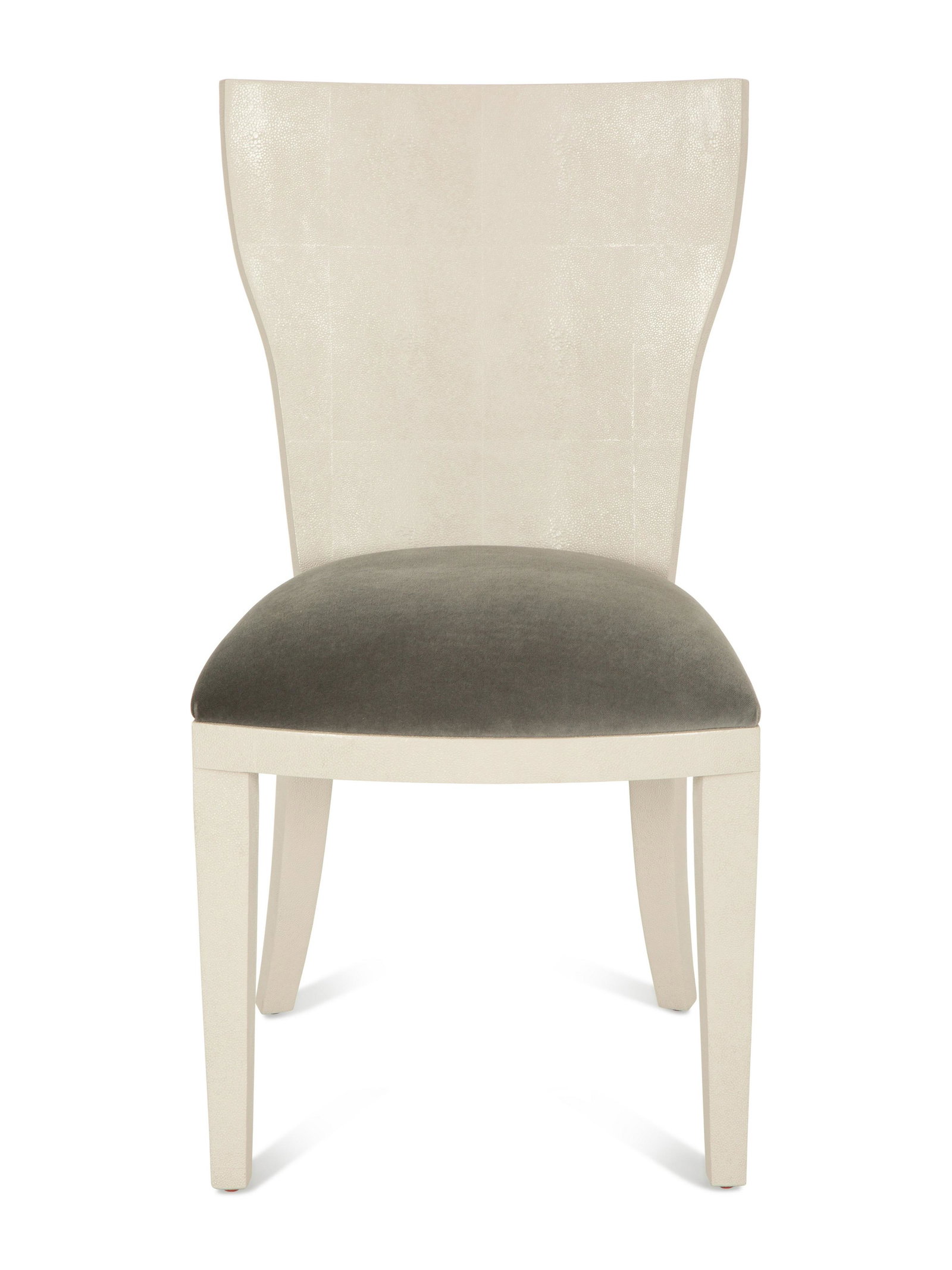 A Contemporary Faux Shagreen Side Chair: A Contemporary Faux Shagreen Side Chair with a grey velvet upholstered seat. Height 36 x width 20 x depth 22 1/2 inches. This lot is located in Palm Beach.