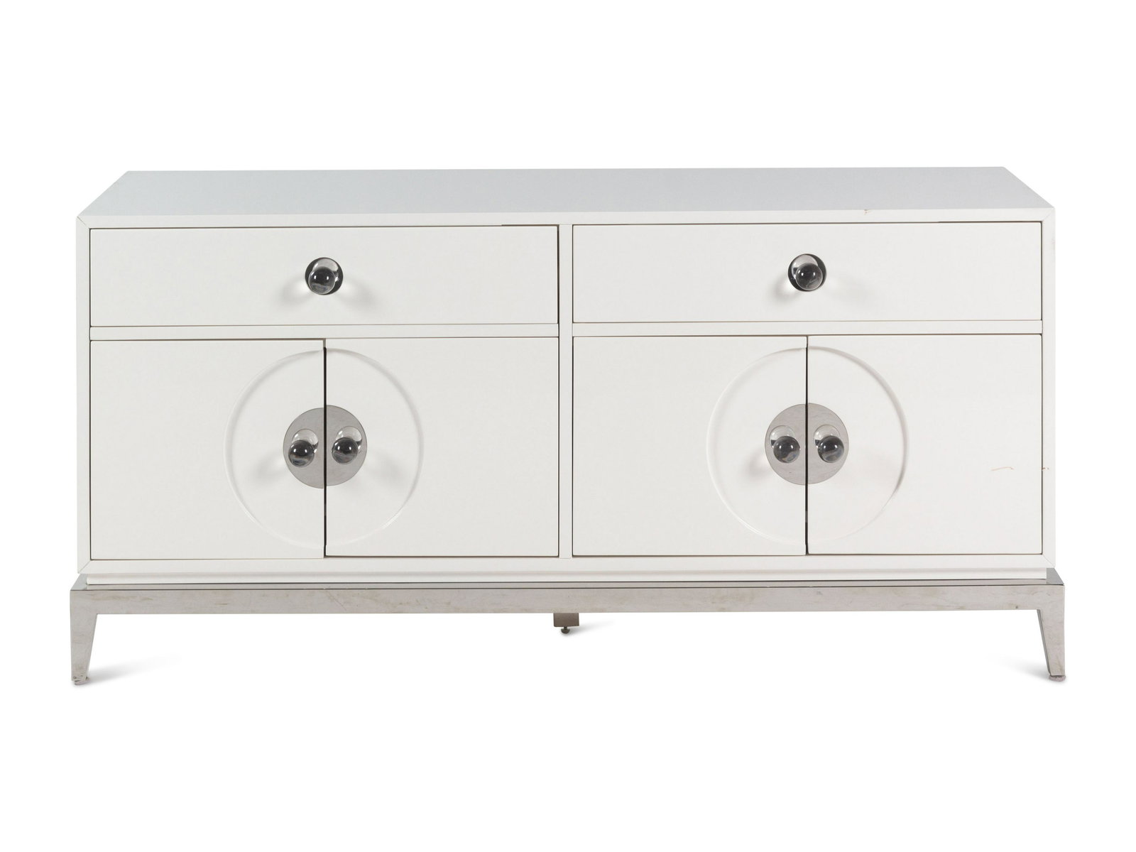 A Contemporary White Lacquer-Finished Console Cabinet Retailed by Jonathan Adler (1 of 3)