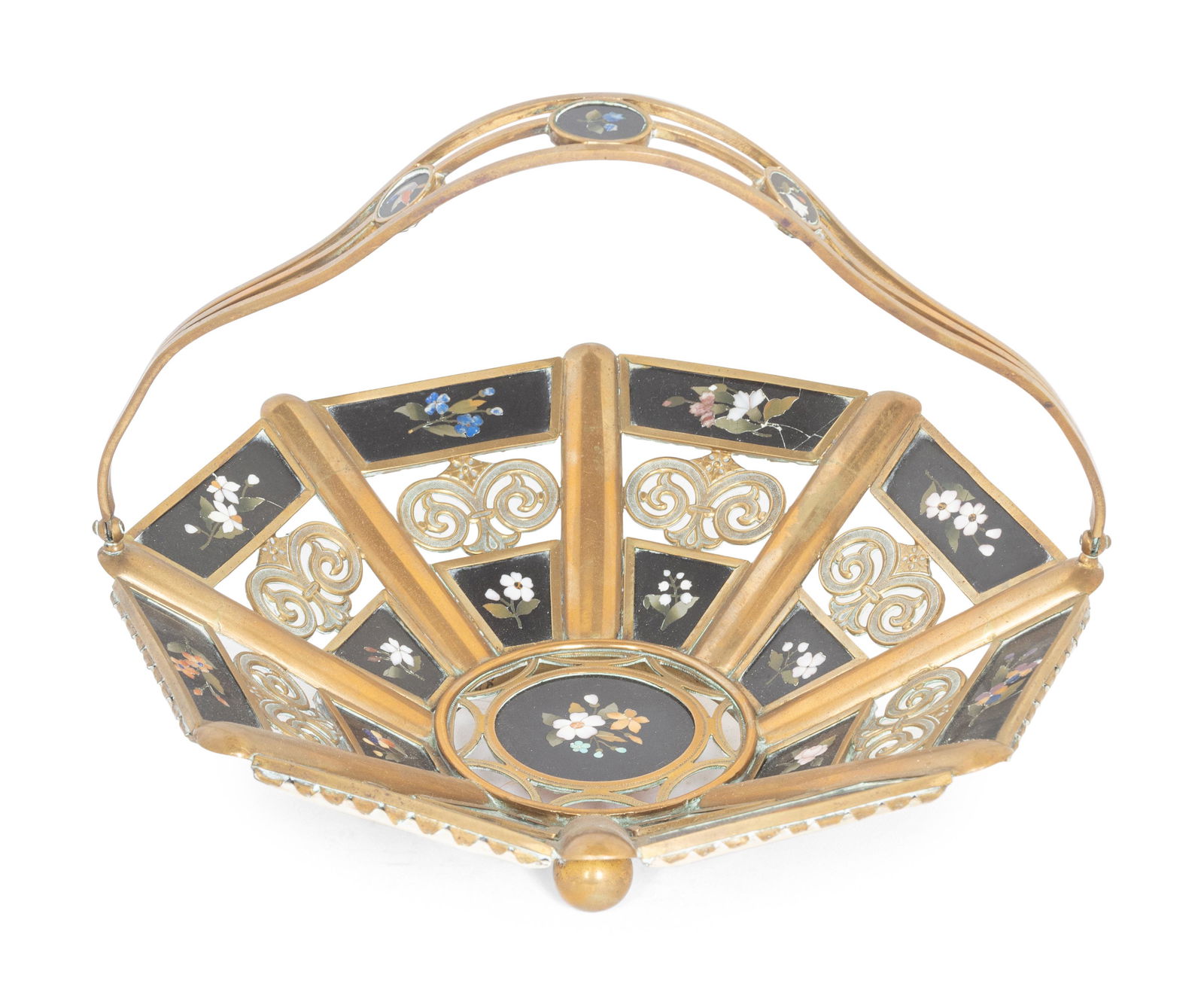 An Italian Gilt Metal and Pietra Dura Basket (1 of 6)