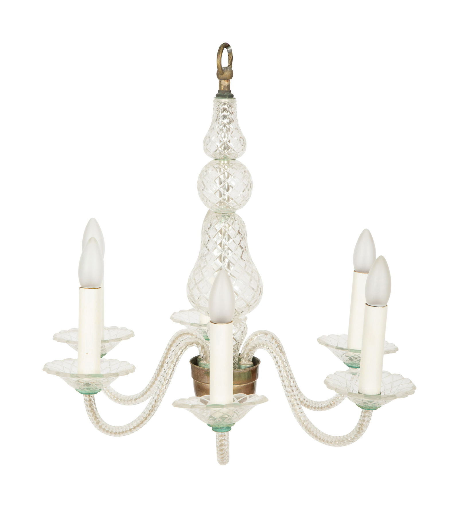 A Venetian Style Glass Six-Light Chandelier: A Venetian Style Glass Six-Light Chandelier 20th Century Height 23 inches. Property from the Collection of Robert and Mary Montgomery, Palm Beach, Florida This lot is located in Palm Beach.