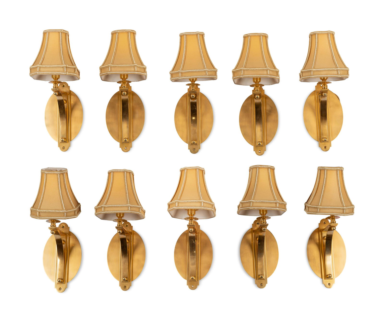 A Set of Ten Brass Single-Light Sconces with Custom Shades (1 of 4)