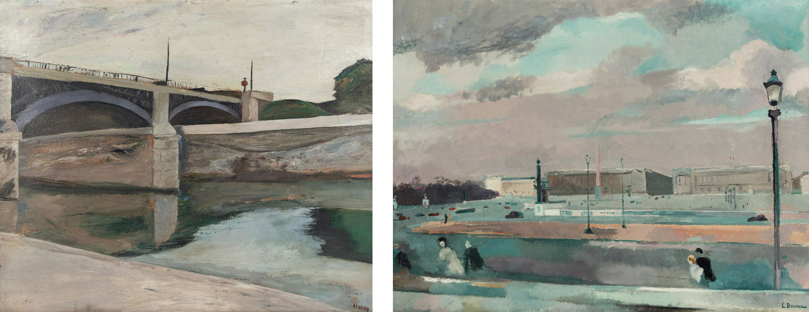 Bridge at Charenton and La Concorde, a pair of paintingsJacques Mauny (French, 1893-1962) and Emile (1 of 14)