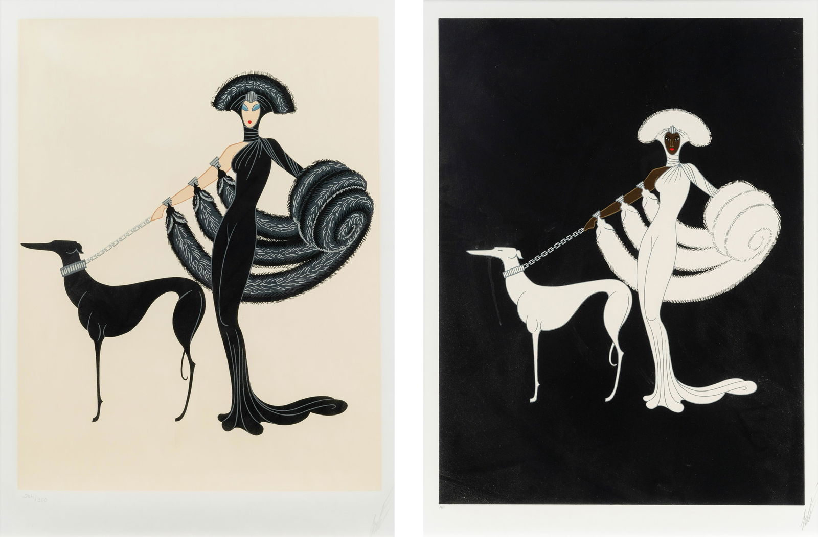 Erte (Romain de Tirtoff) (French, 1892-1990) Ebony in White and Symphony in Black(two works) (1 of 12)