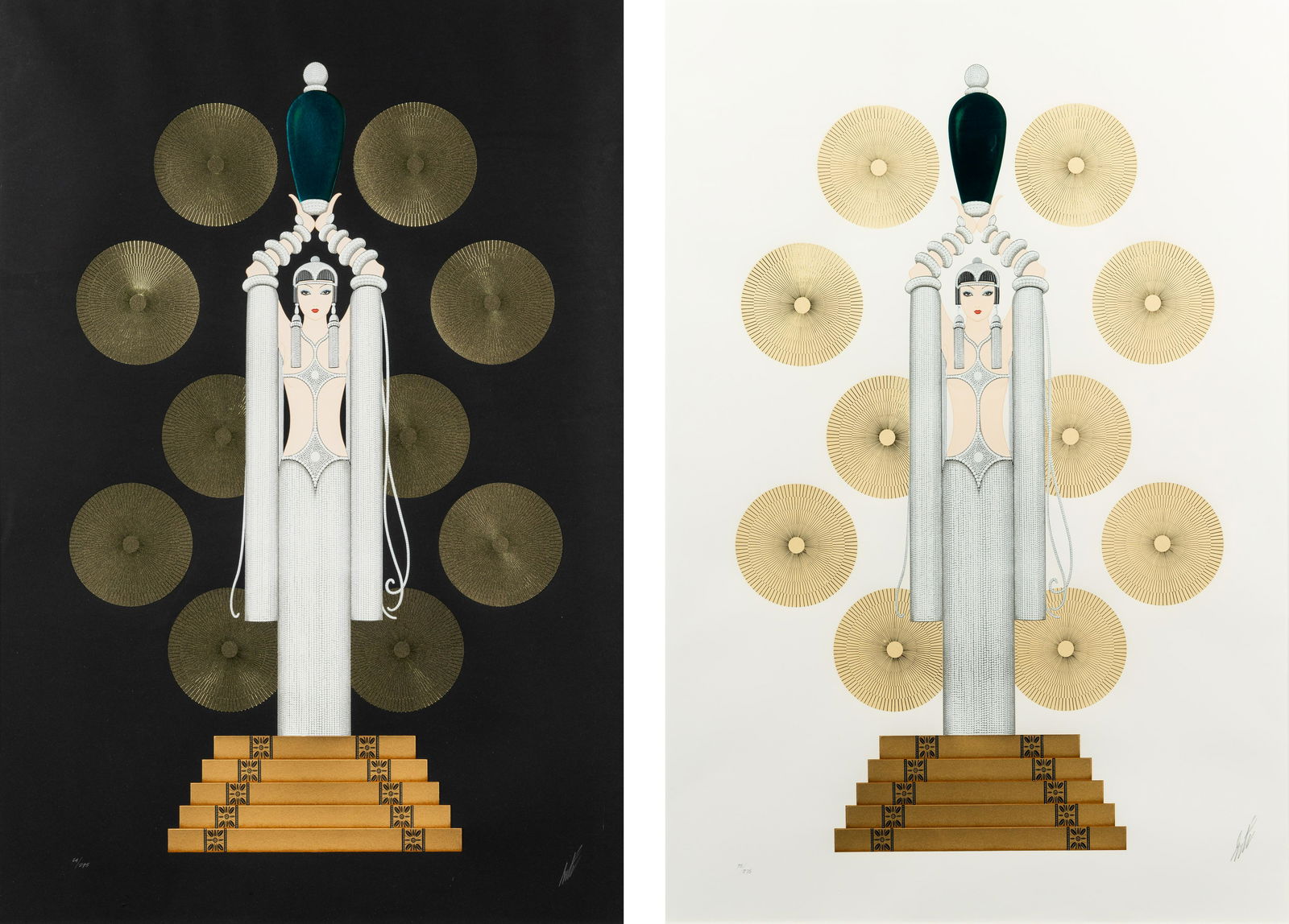 Erte (Romain de Tirtoff) (French, 1892-1990) Emerald Vase I (White) andEmerald Vase II (Black)(two (1 of 14)