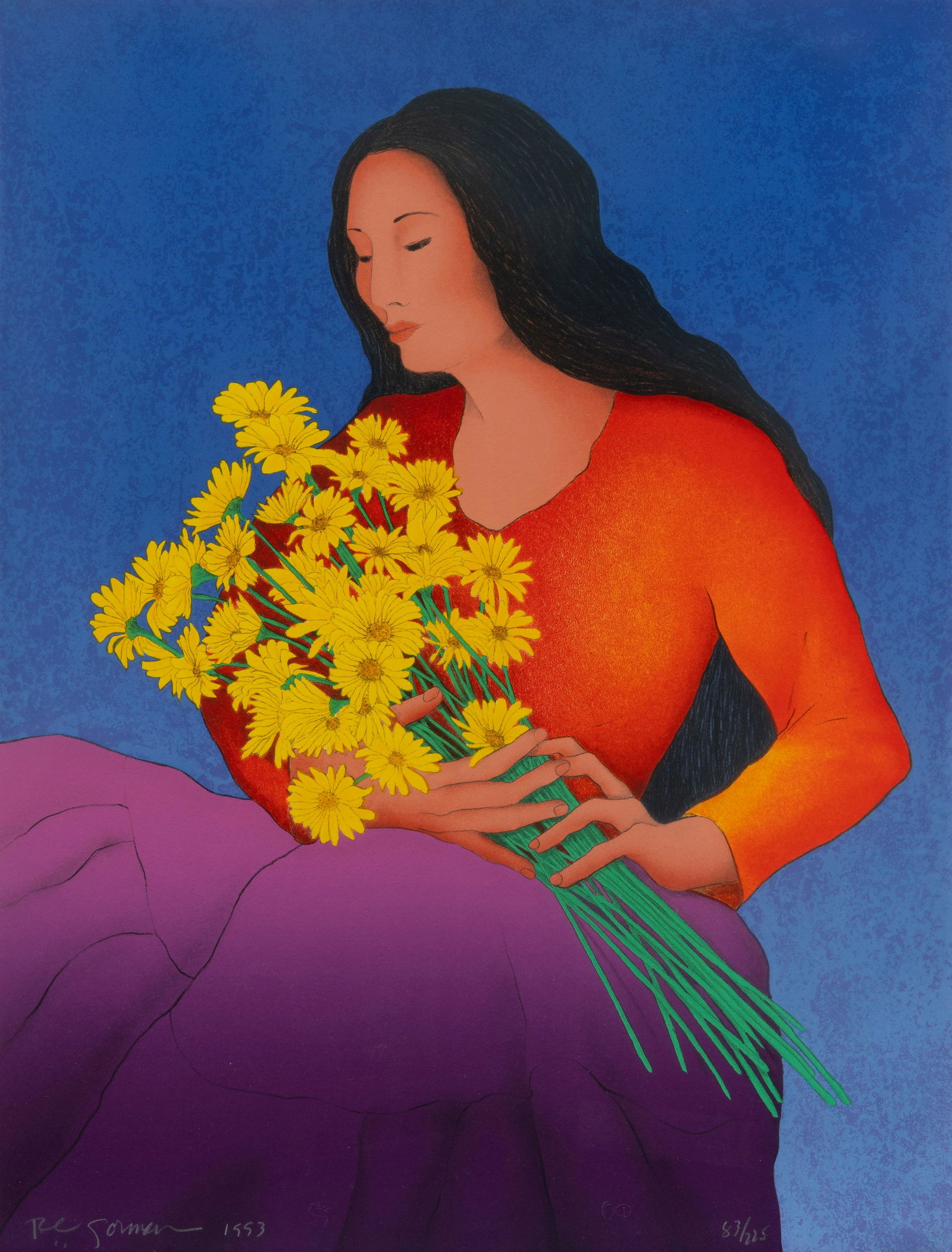 R.C. Gorman (Dine, 1932-2005) Maiden With Bouquet, 1993 (1 of 5)