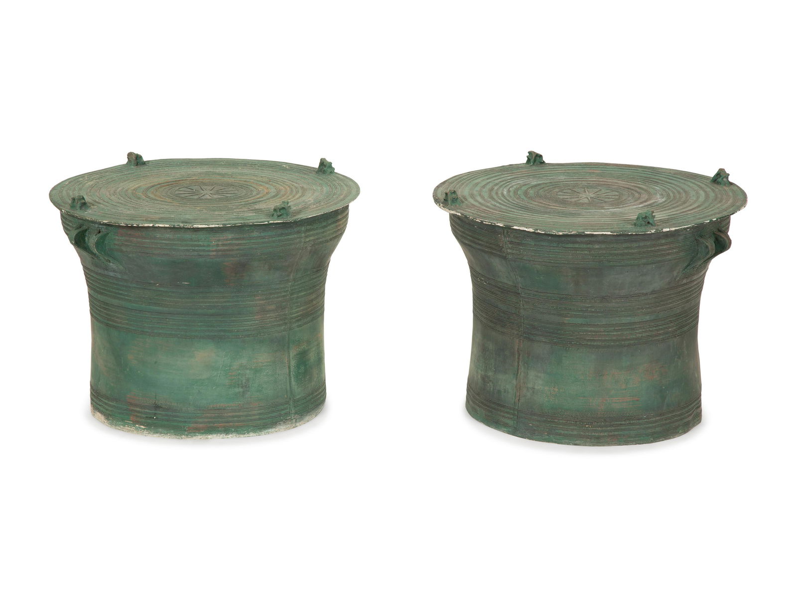 A Pair of Dong Sun Style Composition with Bronze Patina Rain Drums (1 of 4)