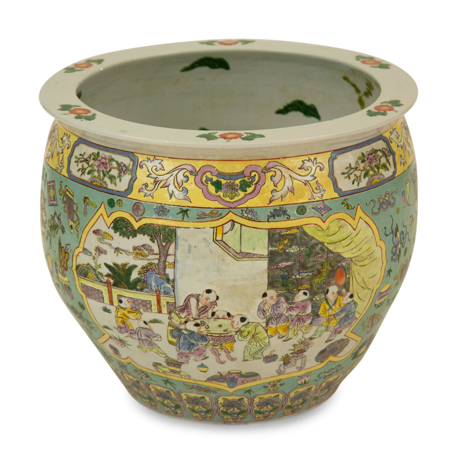 A Chinese Famille Rose Porcelain Jardiniere: A Chinese Famille Rose Porcelain Jardiniere 20th Century Diameter 20 1/2 inches. Property from the Collection of Robert and Mary Montgomery, Palm Beach, Florida This lot is located in Palm Beach.
