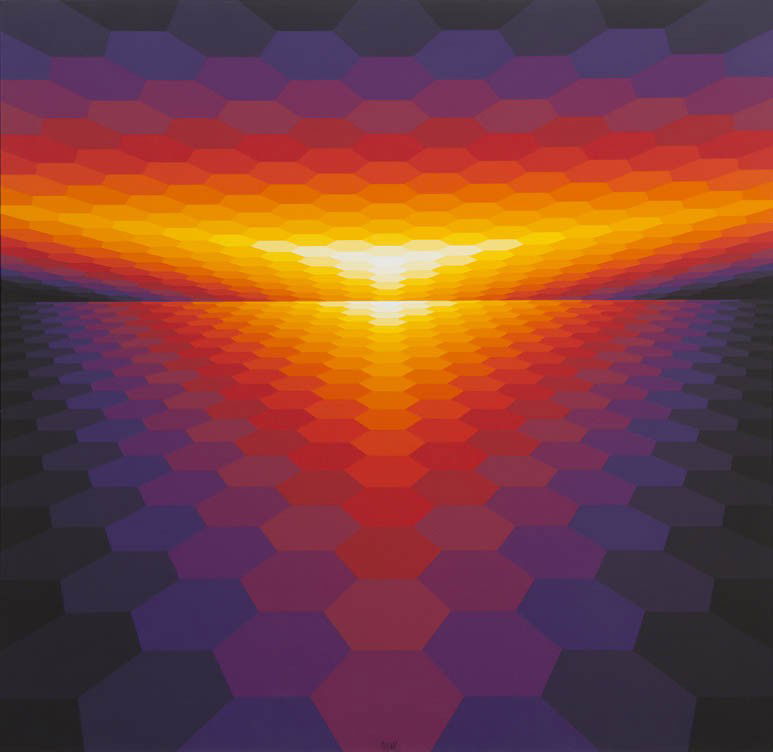 Yvaral (Jean-Pierre Vasarely), (French, 1934-2002),: Yvaral (Jean-Pierre Vasarely) (French, 1934-2002) Horizon Structure Jov, 1976 oil on canvas signed Yvaral (lower center); signed, titled, and dated (verso) 31 1/2 x 31 1/2 inches.