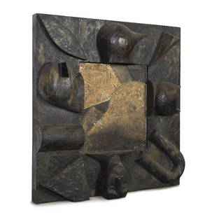 Philippe Cognee, (French, b. 1957), Untitled, 1987: Philippe Cognee (French, b. 1957) Untitled, 1987 oil on canvas with caustic on carved wood signed P. Cognee and dated (verso) 35 x 33 inches. Provenance: Richard Gray Gallery,