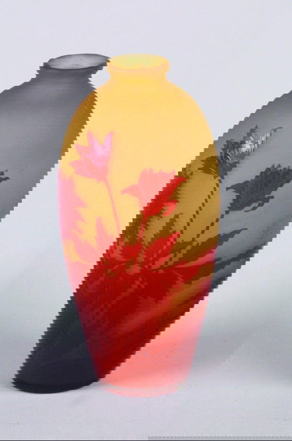 A D'Argental Cameo Glass Vase, Height 5 3/4 inche: A D'Argental Cameo Glass Vase, decorated with sunflowers, signed in cameo. Height 5 3/4 inches.