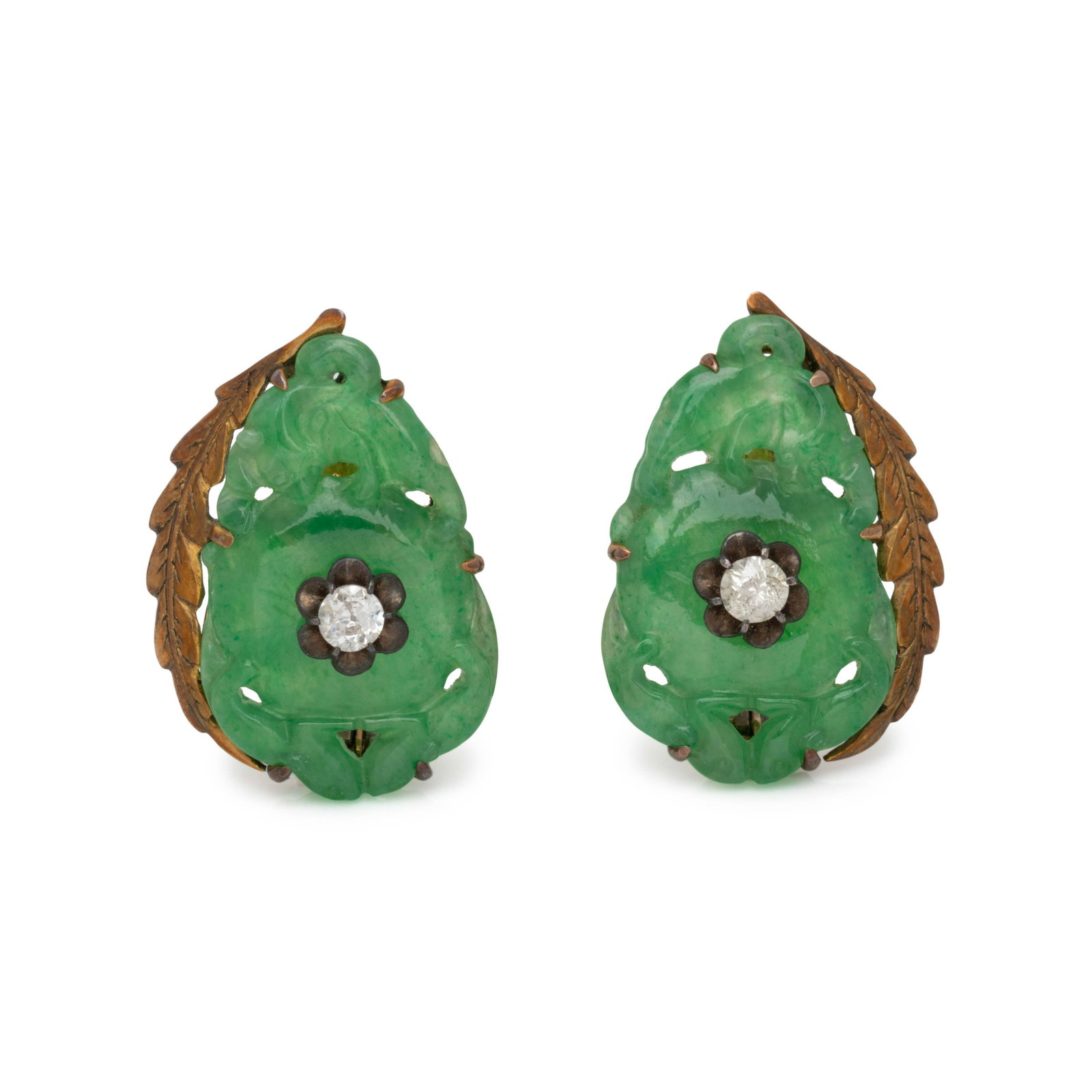 JADE AND DIAMOND EARCLIPS (1 of 2)