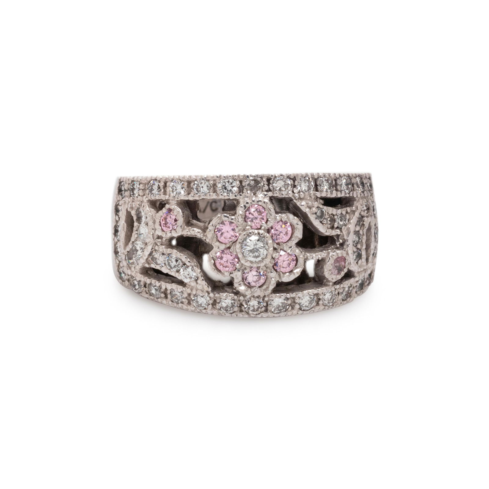 WHITE GOLD, DIAMOND AND PINK STONE RING (1 of 3)