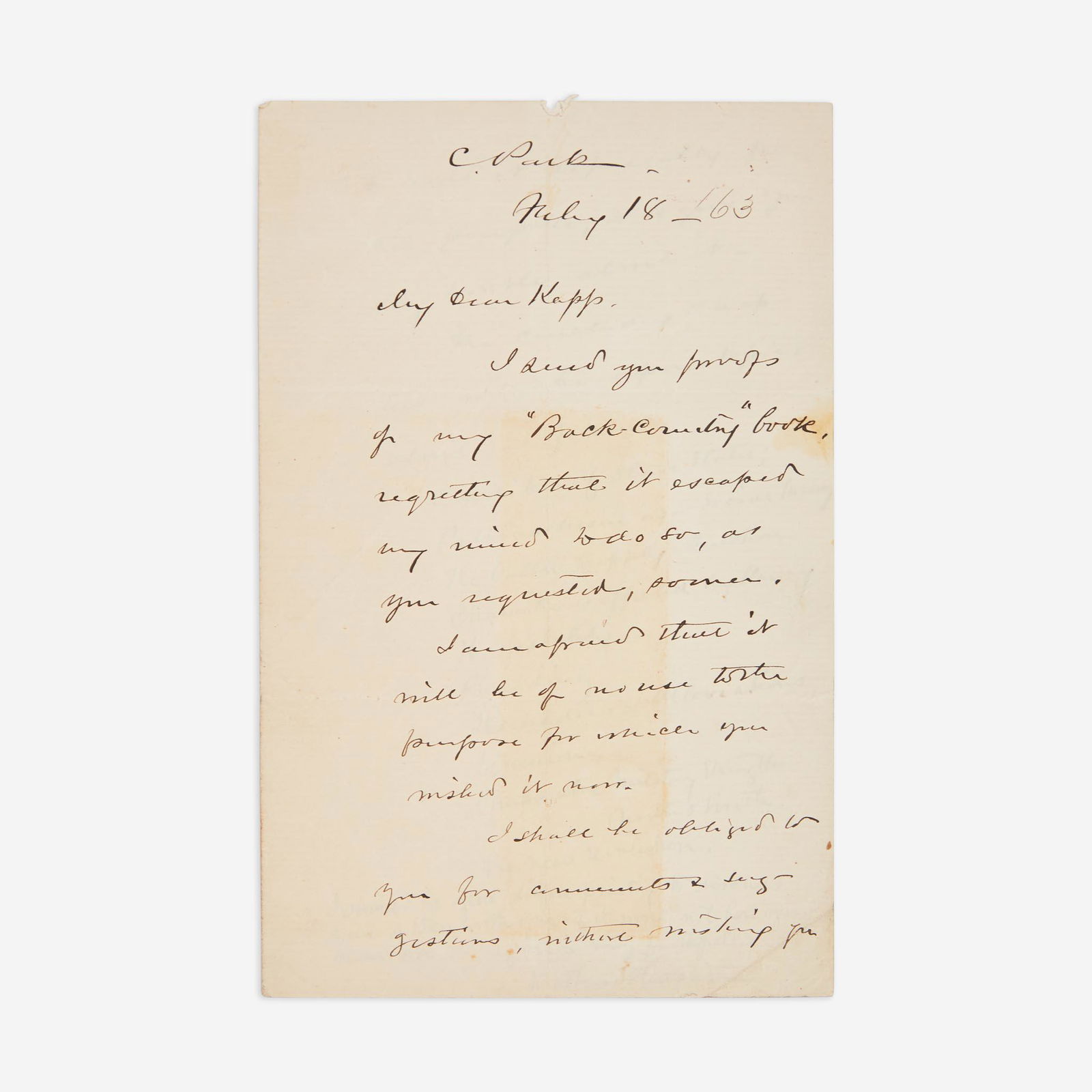 [African-Americana] Olmsted, Frederick Law Autograph Letter, signed (1 of 3)